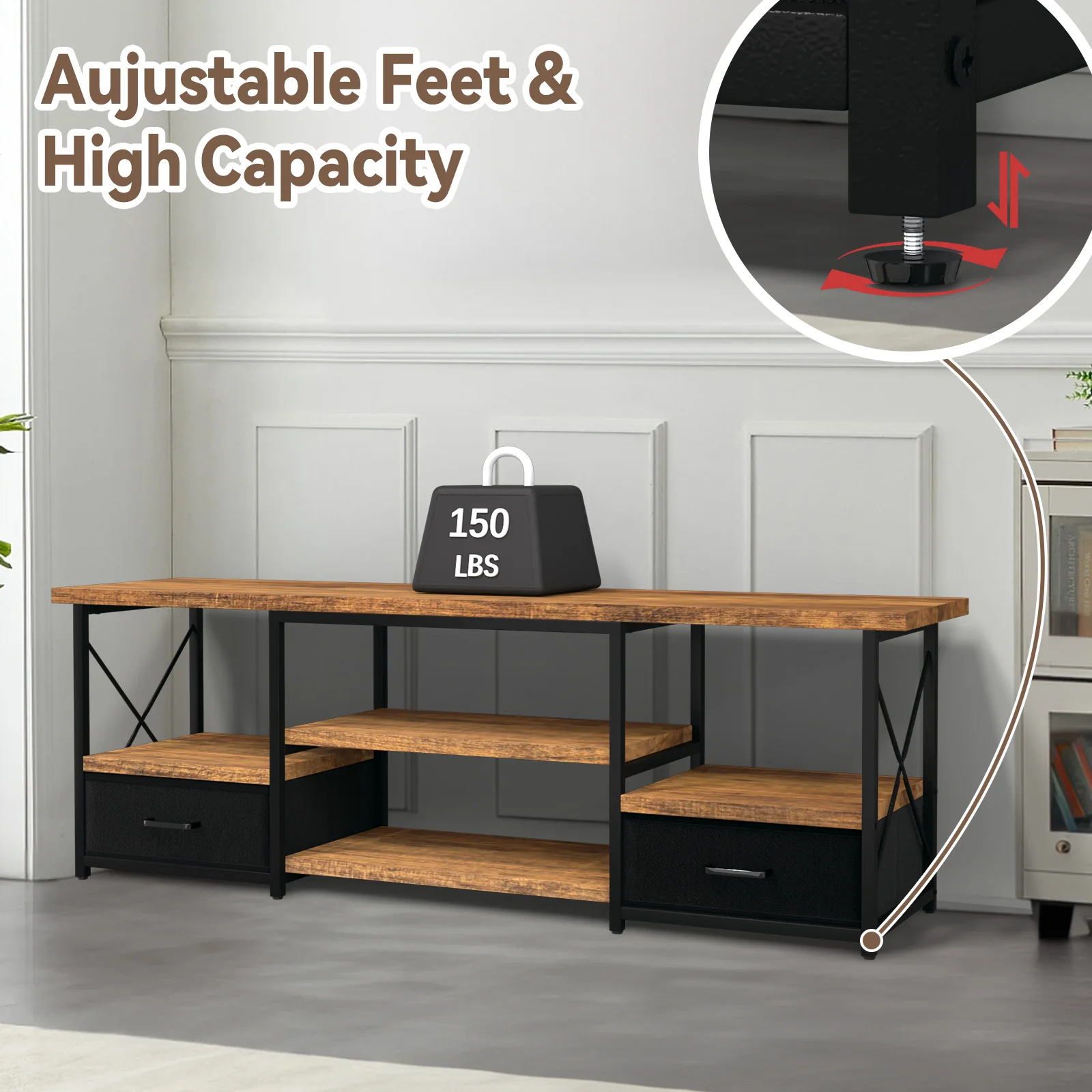 65 "TV Stand with ящики из ткани-Black