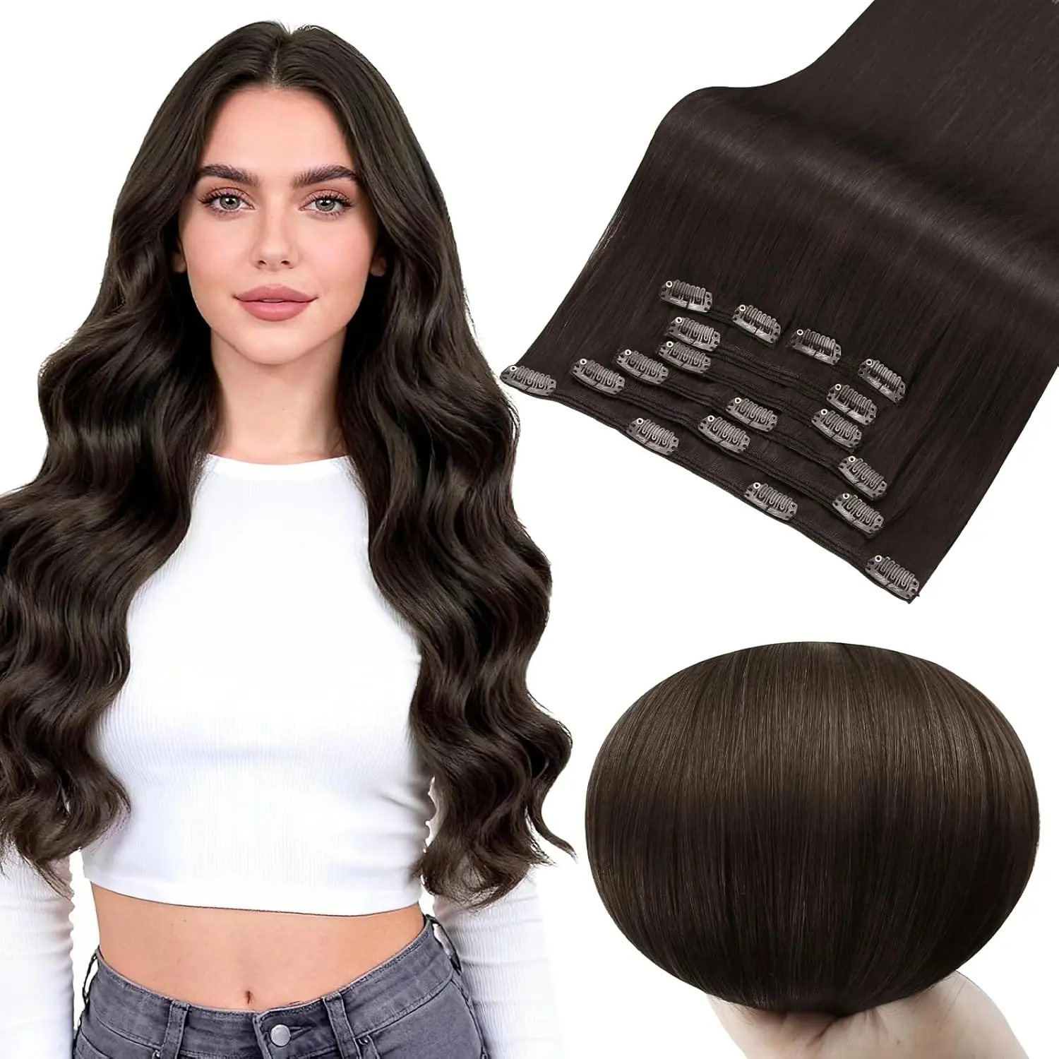 

Полный блеск, наращивание человеческих волос, клипсы для наращивания волос, балаяж, 7 шт., наращивание волос с двойным утком, человеческие волосы для женщин