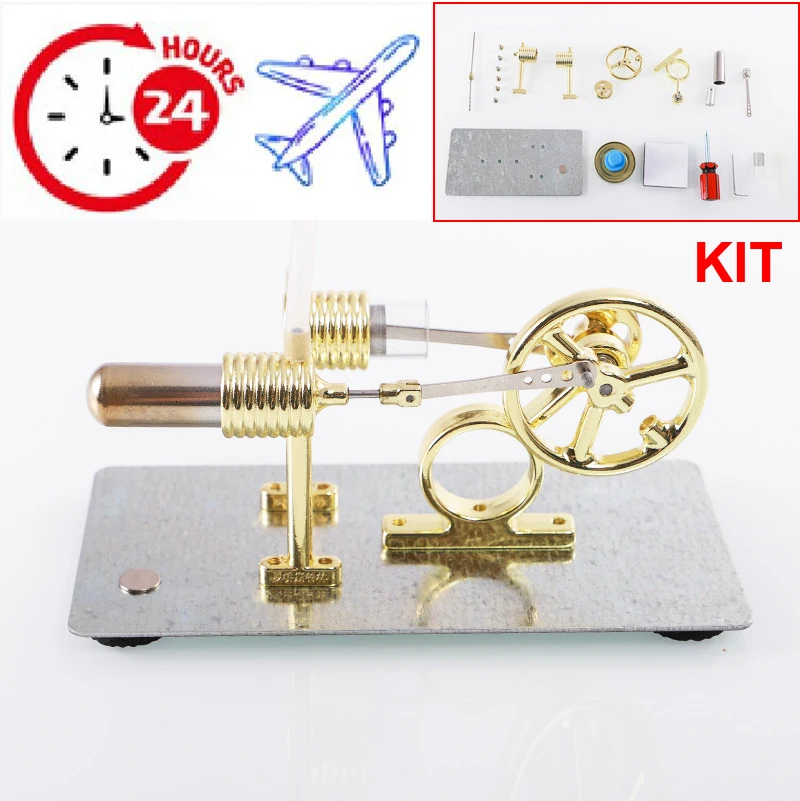 Hot Air Single Cylinder Stirling Engine Kit Steam Physics Popular Technology Science DIY Handmade Toys