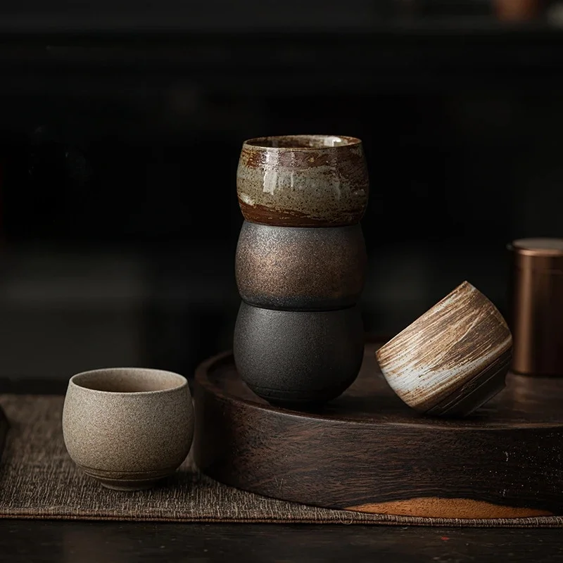 1pc Japanischen Stil Handgemachte Steinzeug Tee Tasse Kung Fu Tee-Set Tee Tasse Kleine Einzel Tasse Alten Stil Ruhig straße Tasse Schüssel Teetasse