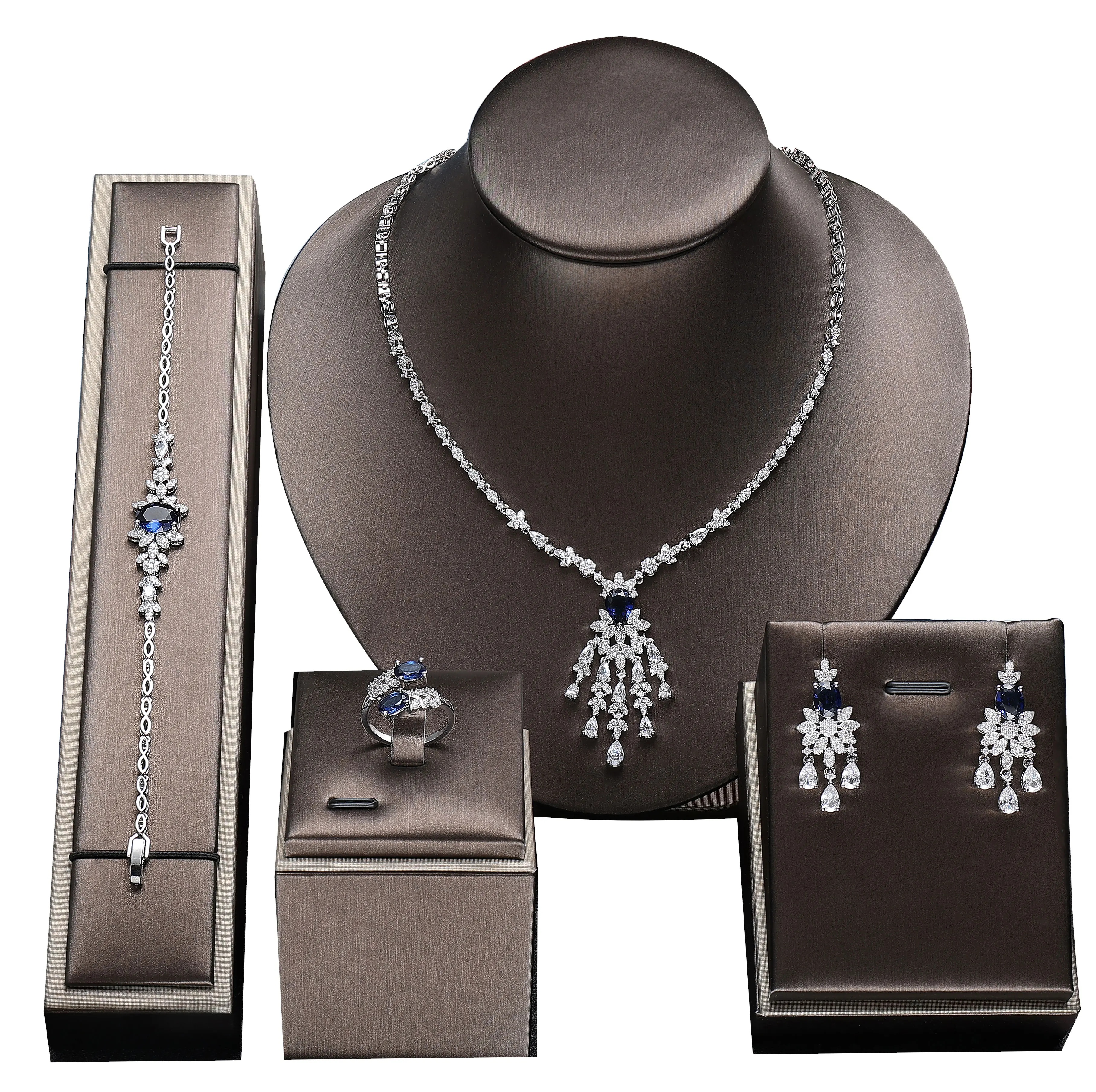 

Модный женский комплект свадебных украшений из 4 предметов, комплект ожерелья с кристаллами CZ, Нигерия, Дубай, свадебный комплект украшений