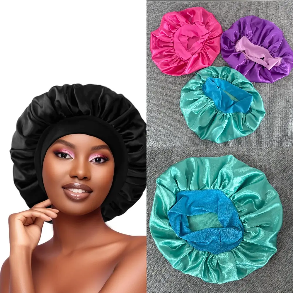 

Women Dry Hair Hat ,Shower Cap,Wide-Brimmed Sleeping Cap, Suitable for Daily Use Silky Bonnet Satin Bonnet Care Women Long Hair