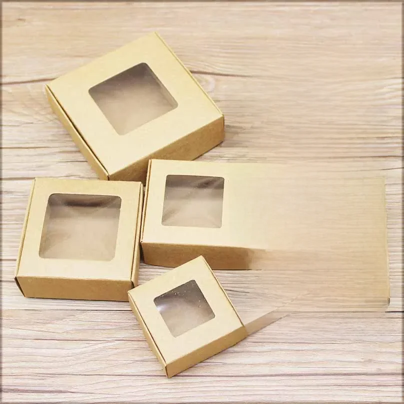 Boîte à cadeaux Kraft avec fenêtre vierge, 10 pièces, style marbré, cadeaux de joyeux noël, bonbons, paquet de cadeaux, fournitures de fête