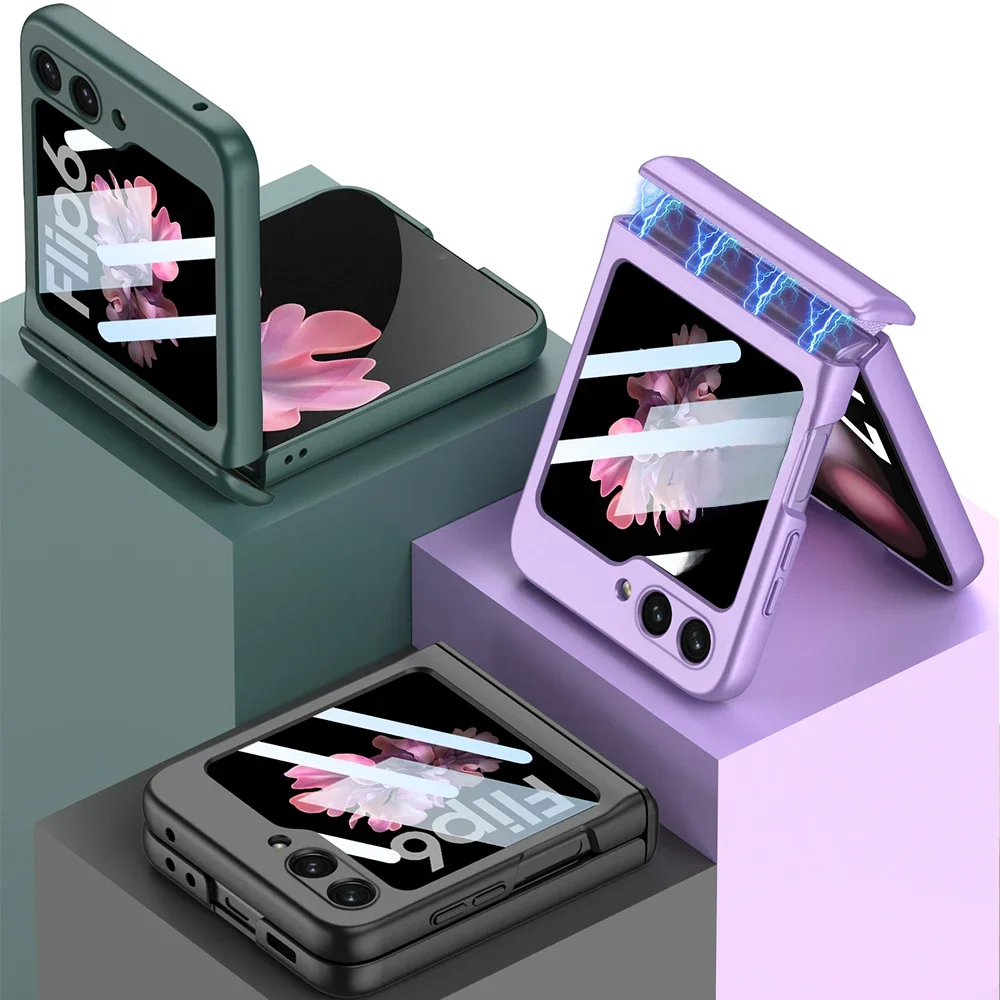 Magnetyczne etui z zawiasem, twarde, z folią ochronną na ekran i podstawką do Samsung Galaxy Z Flip 8 7 5 4 5G, pokrowiec do Galaxy Z Flip6 5G — zdjęcie produktu 7