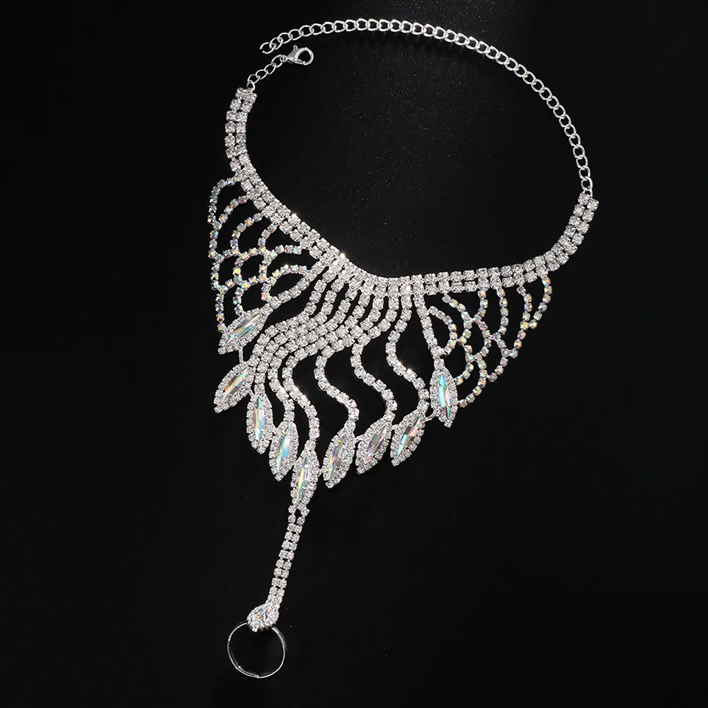 Stonefans Luxury Hollow Rhinestone Harness Bracelet Finger Chain for Women Crystal Wrap Bangle Hand Chain Bridal Wedding Jewelry