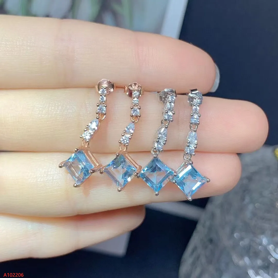 

High-end Jewelry 6x6 Natural Blue Topaz Gemstone Stud Earrings for Women Gift Party Marry Girl Birthday Valentine's Day Got New