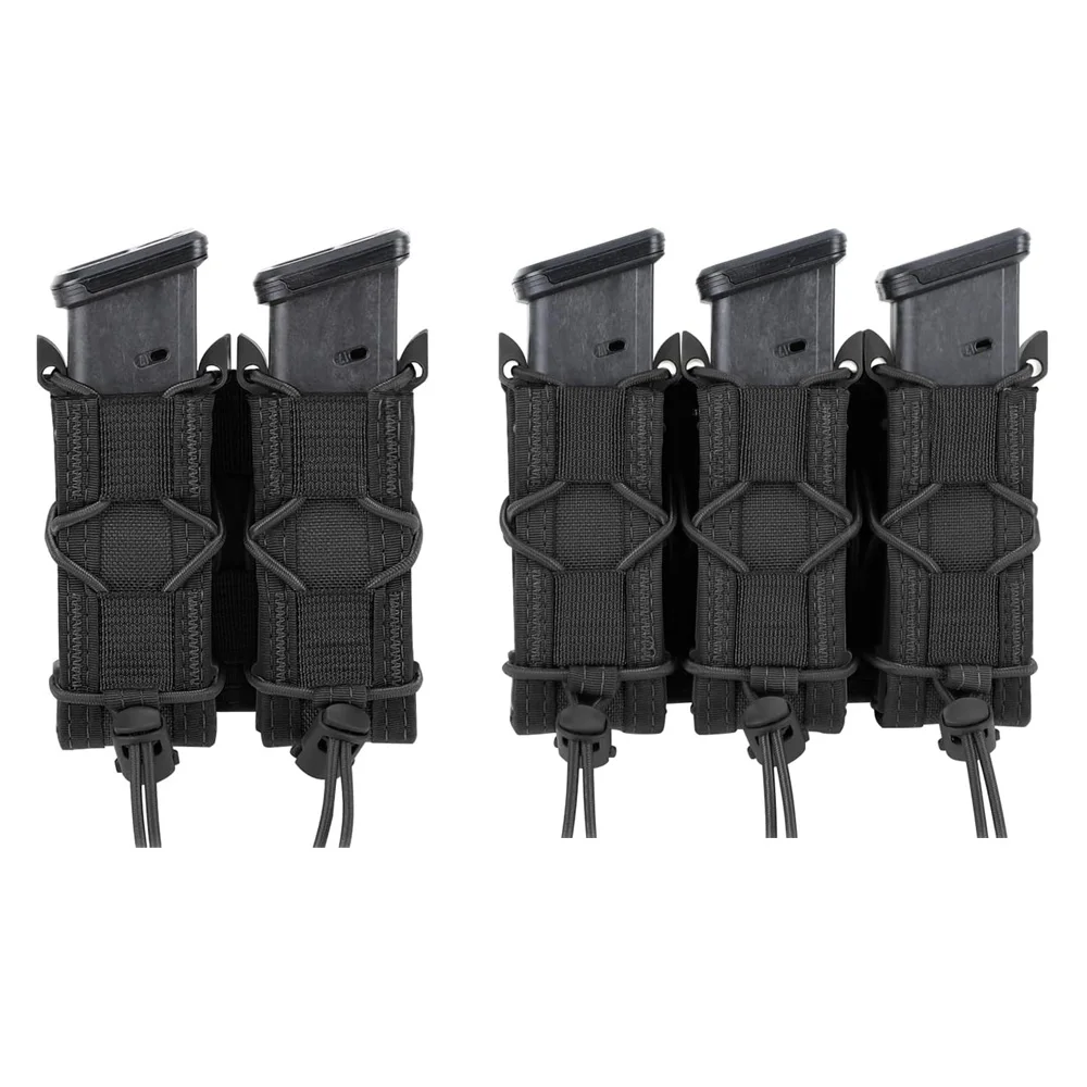 Tactical 9mm Pistol Double/Triple Stack Magazine Pouch Molle Mag Holster Hunting Flashlight Torch Holder EDC
