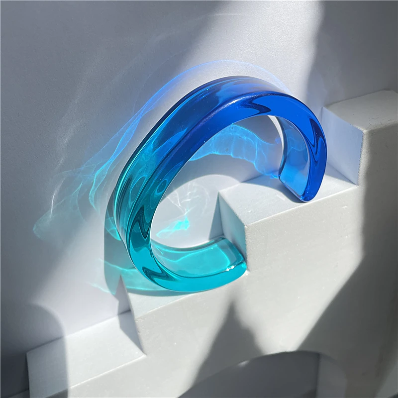HANGZHI Summer New Trendy Color Clear Wide Version Square Acrylic Resin Bracelet For Women Girls Party Travel Jewelry 2022