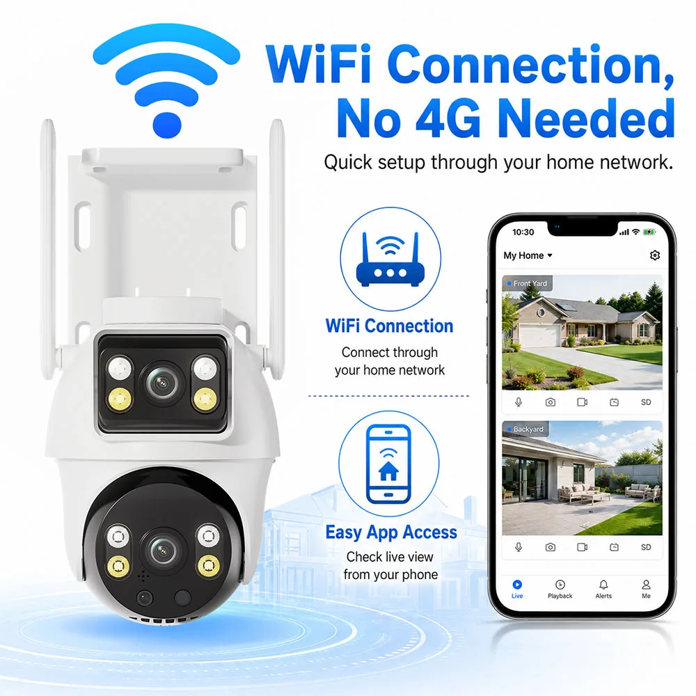 6MP Outdoor Dual Lens PTZ Security Camera WIFI HD Color night vision Built in Battery Solar Panel Wireless Camer