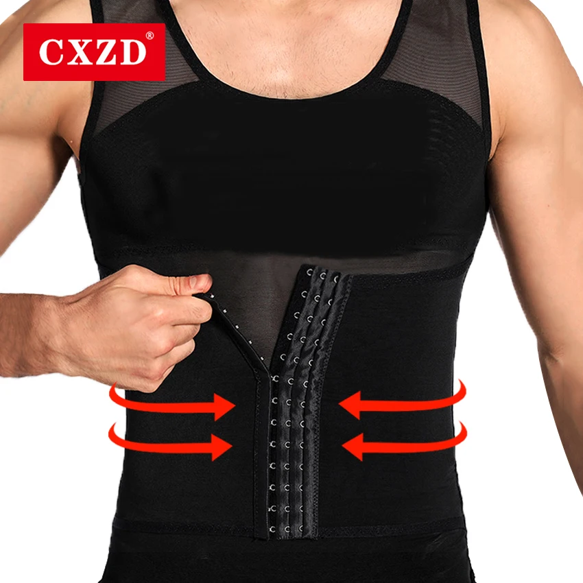 CXZD Waist Trainer Muscle Girdle Shirt Men Slimming Body Shaper Tummy Vest Mesh Chain Corset Correction Abdomen Tank Top