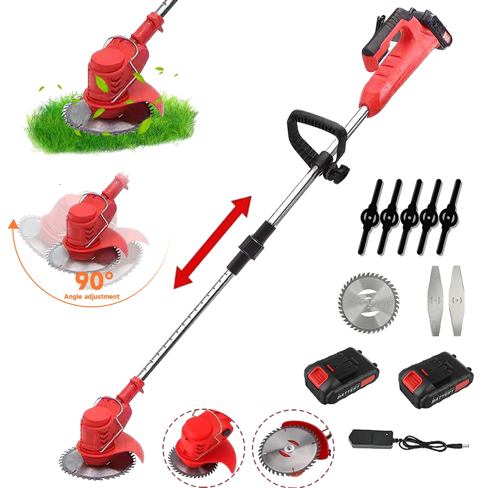 Electric Lawn Mower 21V Handheld 850W Grass Cutting Wood Trimmer Length Adjustable With Battery Cordless Garden Power Pruning