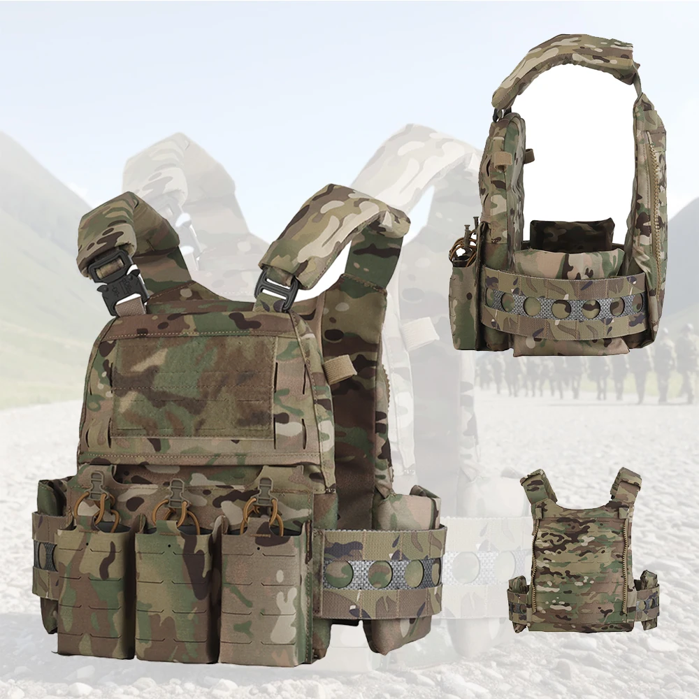 

PC V5 Tactical Vest MOLLE Airsoft Training Protective Gear Triple Magazine Pouch Hunting Vests With Zip On Back Banger Panel