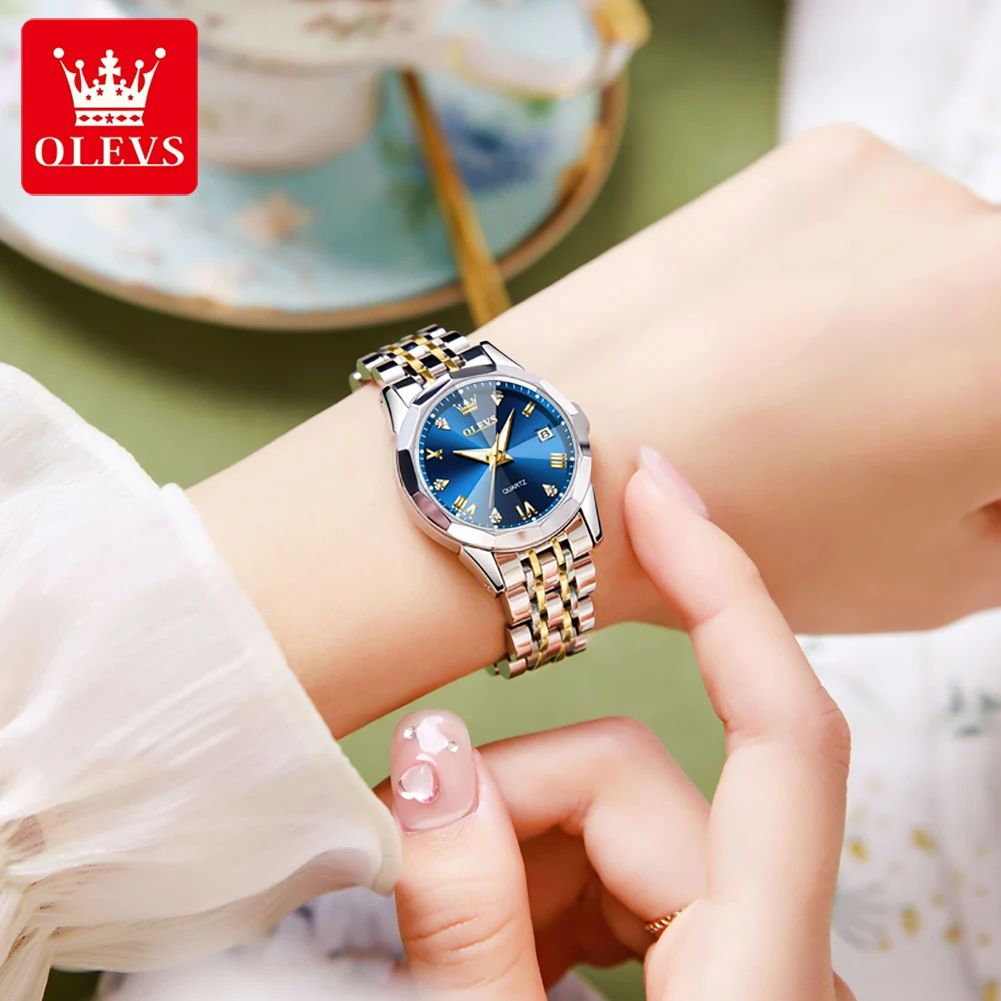 OLEVS Women  Quartz Watch Silver Stainless Steel  Fashion Ladies Waterproof Luminous Watches