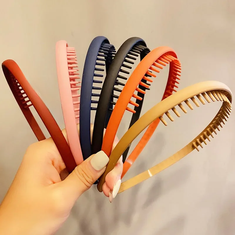 Serre-têtes colorés mats à dents pour femmes, bandeaux de finition pour cheveux rebelles, accessoires de mode pour cheveux en plein air