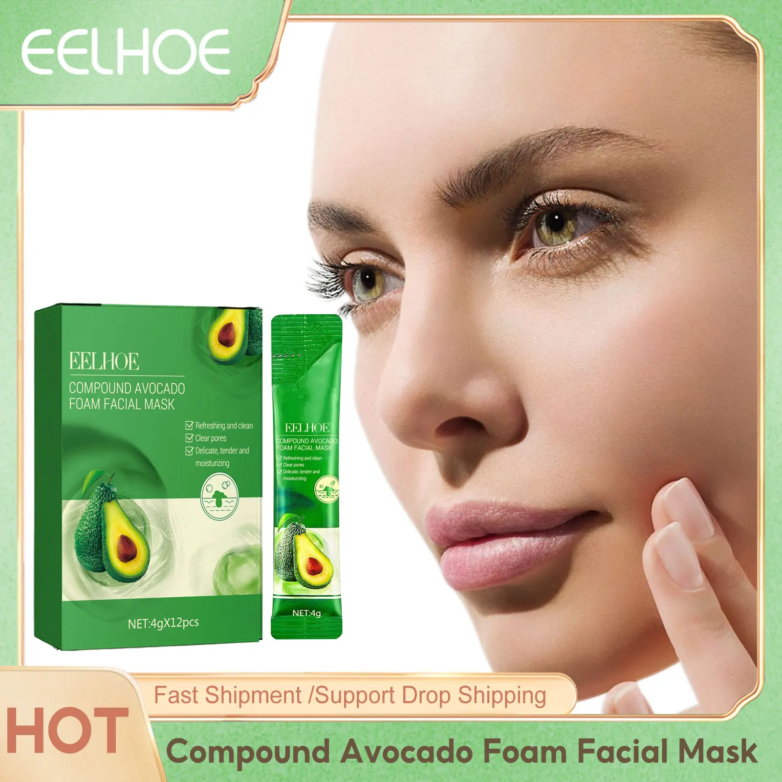 EELHOE Avocado Foam Facial Mask Shrink Pores Skin Rejuvenation Repair Damaged Skin Oil Control Brightening Nourishimg Face Mask