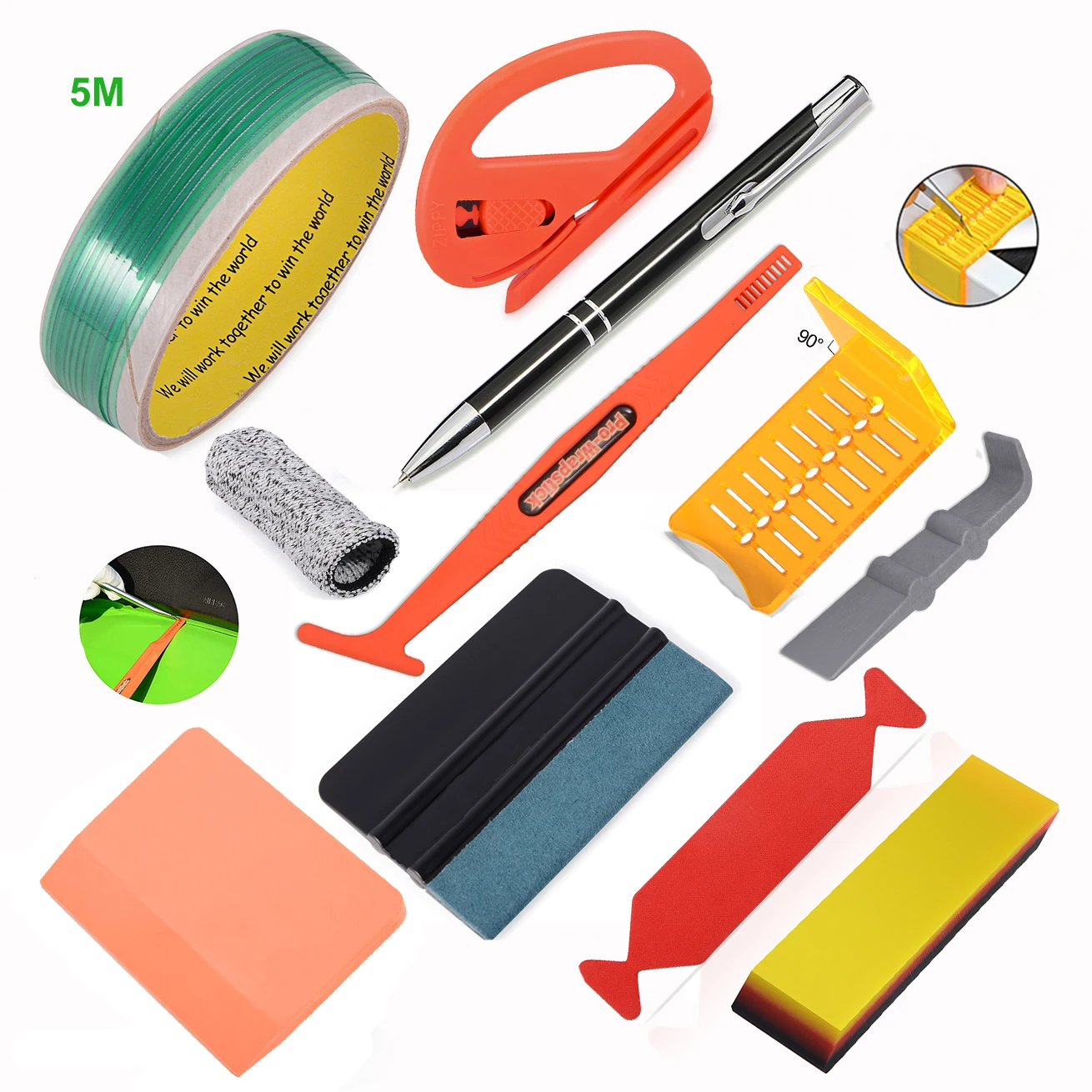 

EHDIS Vinyl Wrap Car Film Tool Kit Sticker Cut Knifeless Tape Window Tint Suede Felt Scraper Plastic Squeegee Carbon Film Cutter