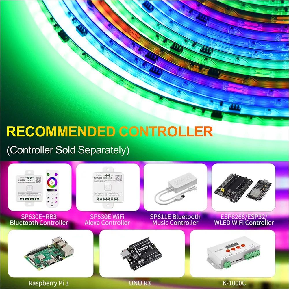 COB RGBIC LED Strip WS2812B: 720 Addressable RGB Pixels Full Color 10mm 12-24V High Density, Flexible FOB WS2811 COB LED Lights