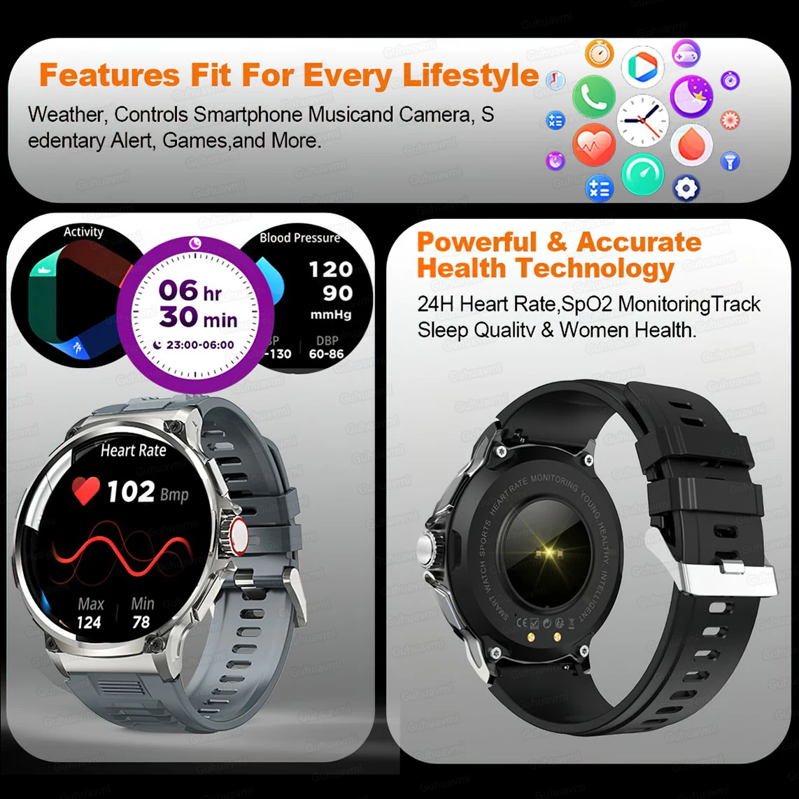 New 1.85-inch ultra HD smartwatch, GPS track, HD Bluetooth call; 710 mah large battery 400+ dial, suitable for Huawei Xiaomi