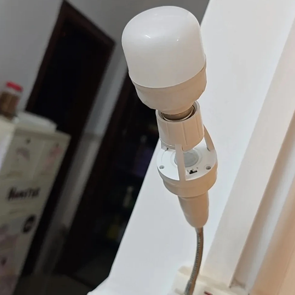 E27 LED Light Bulb Holder with PIR Infrared Motion Sensor Screw Socket Lamp Switch 360 Degrees Adjustable Detection Button