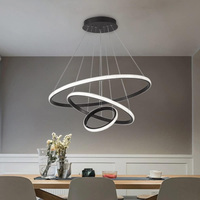 Dimmable Pendant Lights,Chandelier Light Fixture 3 Rings Modern LED Hanging Black Aluminum,3000K/4500K/6500K for Bedroom
