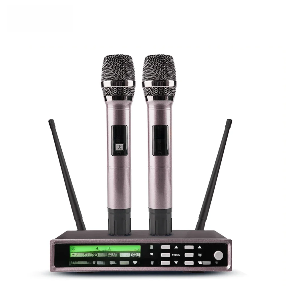 EYK E200FV mikrofon bezprzewodowy UHF z Treble Bass Echo Effect Full Metal Karaoke podwójny ręczny mikrofon 200 regulowana częstotliwość — zdjęcie produktu 7