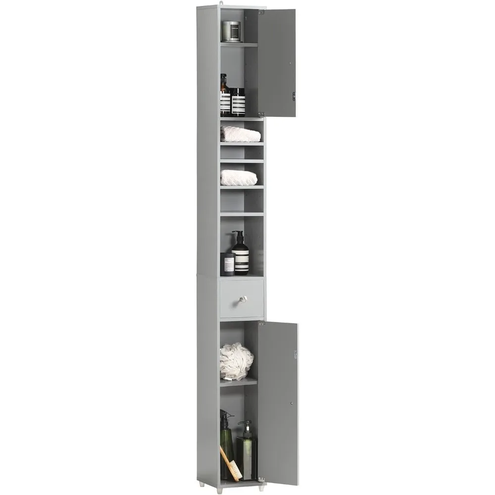 

Tall Narrow Storage Cabinet, Skinny Bathroom Cabinet with Adjustable Shelves Slender, Anti-Tipping Floor Standing Cupboard