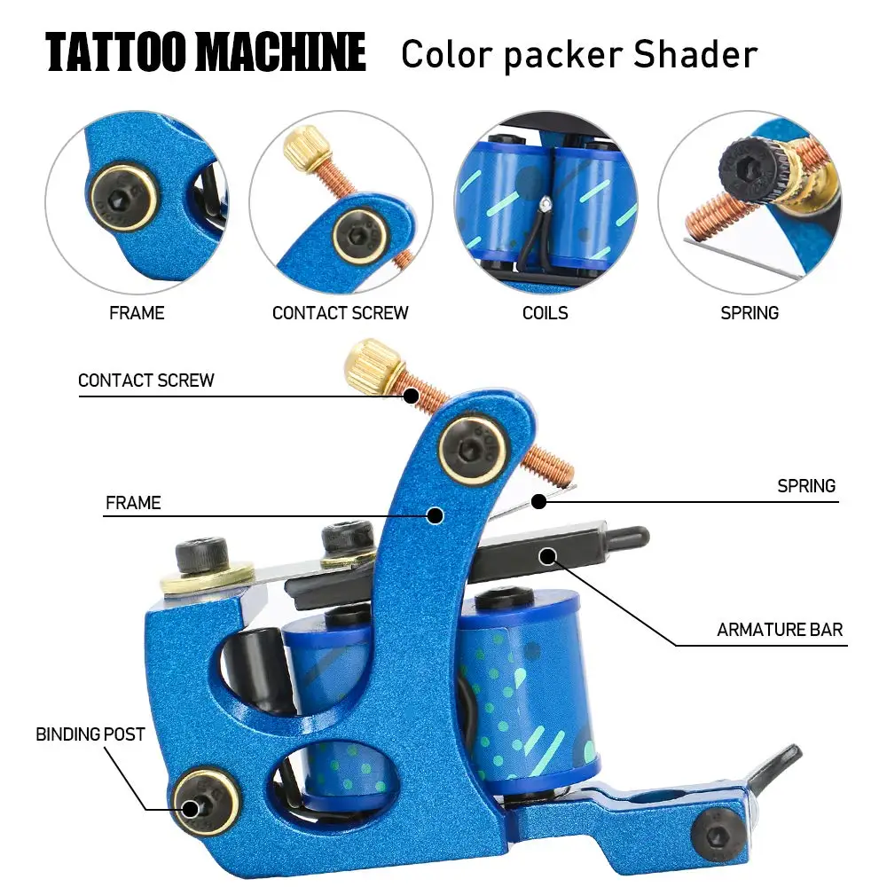 Coil Tattoo Machine Professional 10 Wraps Coils Tattoo Gun Machine for Shader Liner Tattoo Needles Accessories