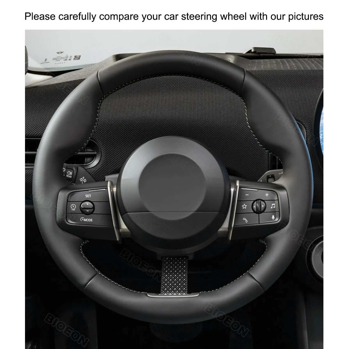 Bioeon Black Synthetic Suede Car Steering Wheel Cover for Mini Countryman (U25) Hatchback (F66) Electric Hatch (F66)