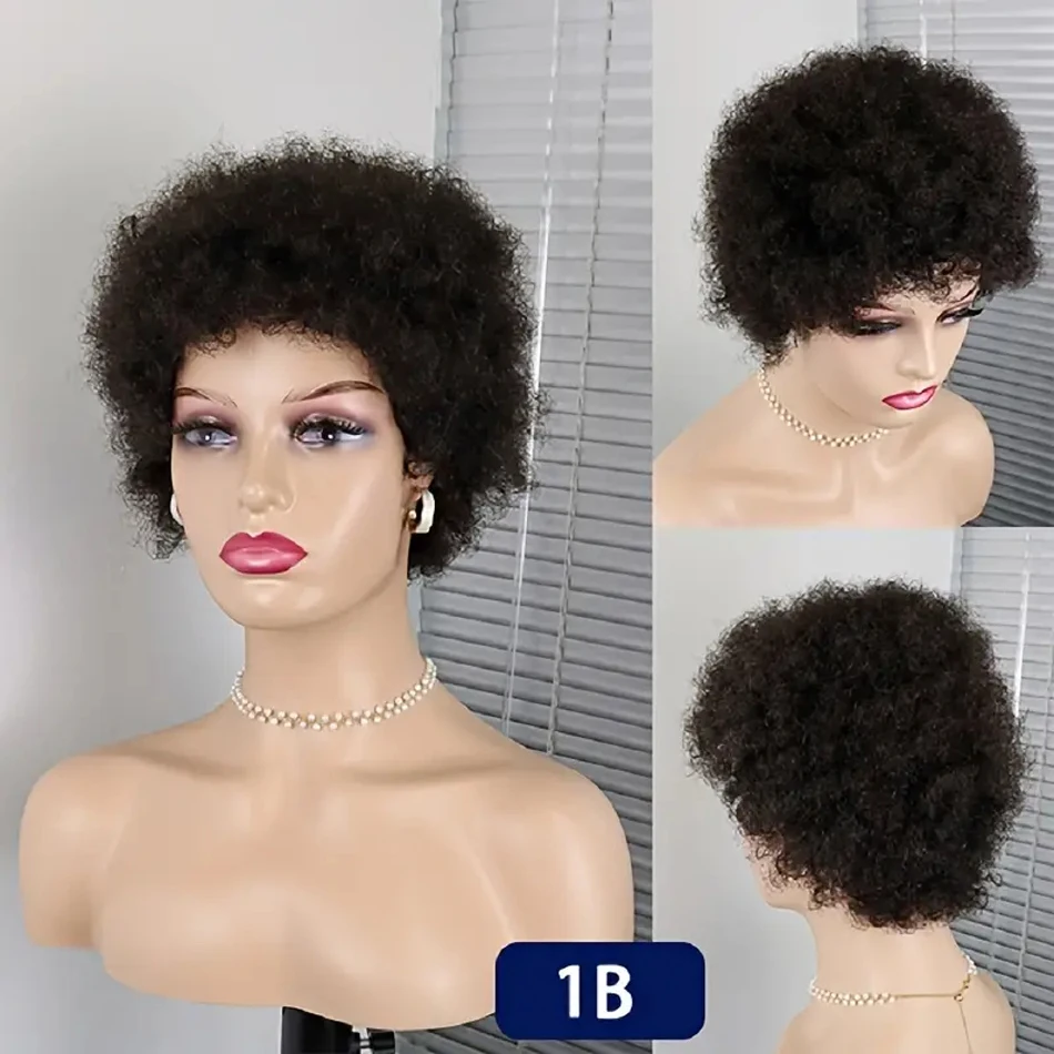 Brazilian Short Afro Kinky Wave Remy Human Hair Curly Wigs 100% Remy Human Hair Machine Made Human Hair Wigs for Daily Party Use