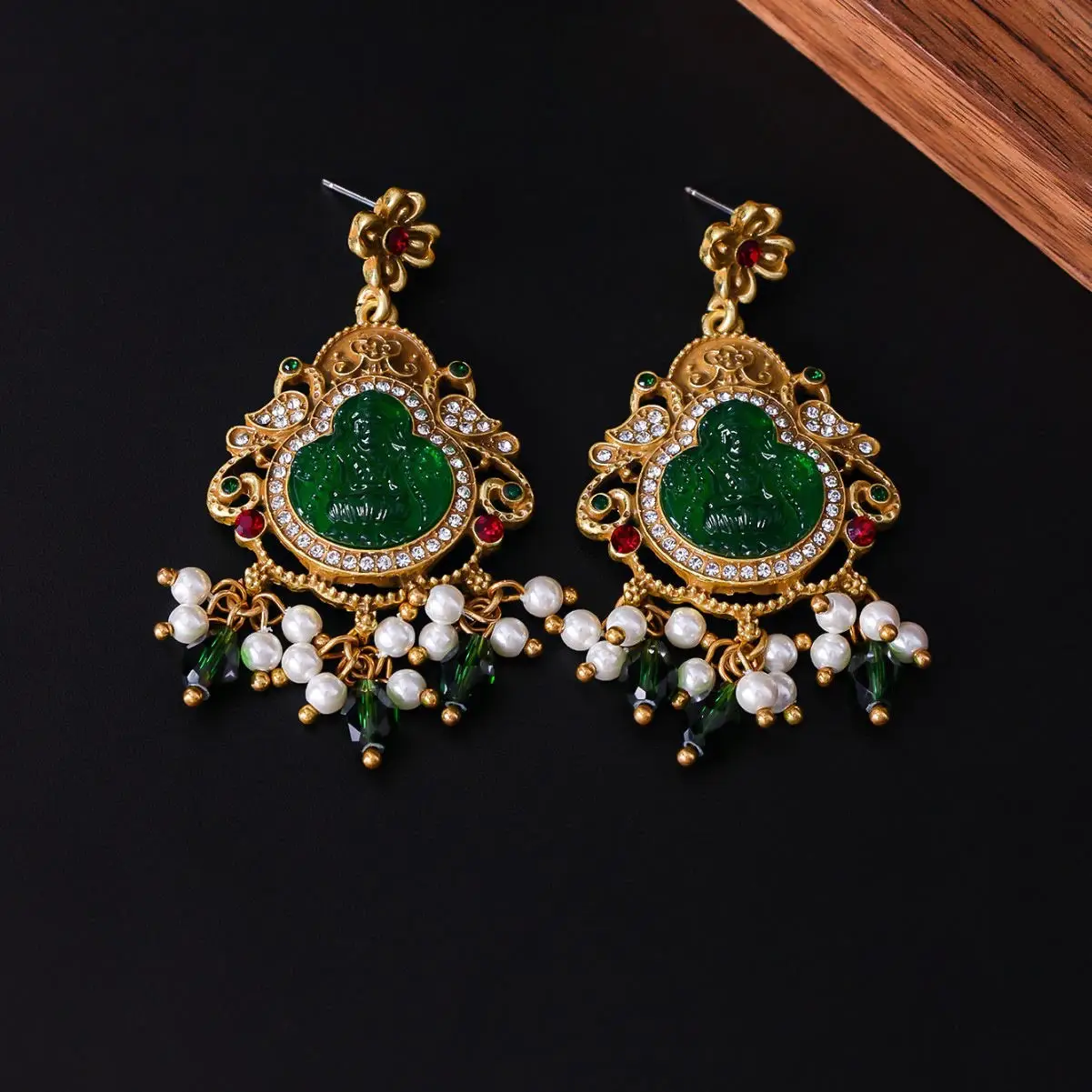 

DivyaLuxe Heritage Drop Earrings – Royal Green Temple Edition