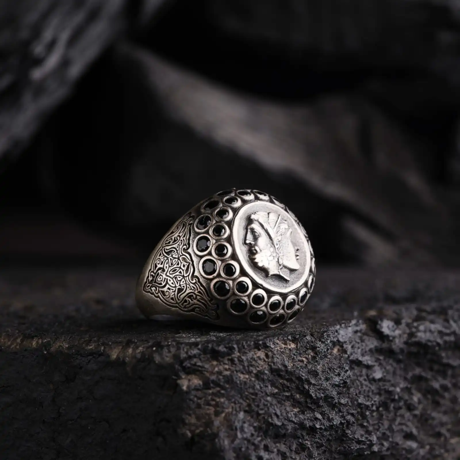 925 Sterling Silver Alexander the Great Ring - Rhodium Plated Vintage Statement Jewelry - Gift for Him or Her