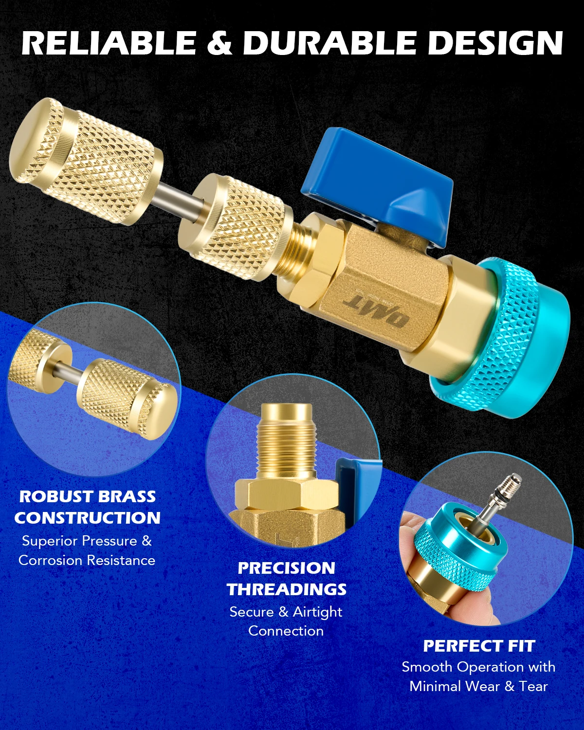 OMT Tech 8 قطع محولات تحويل خرطوم قياس التيار المتردد وأداة أساسية لصمام التيار المتردد لحزمة صمام JRA القياسية و Schrader