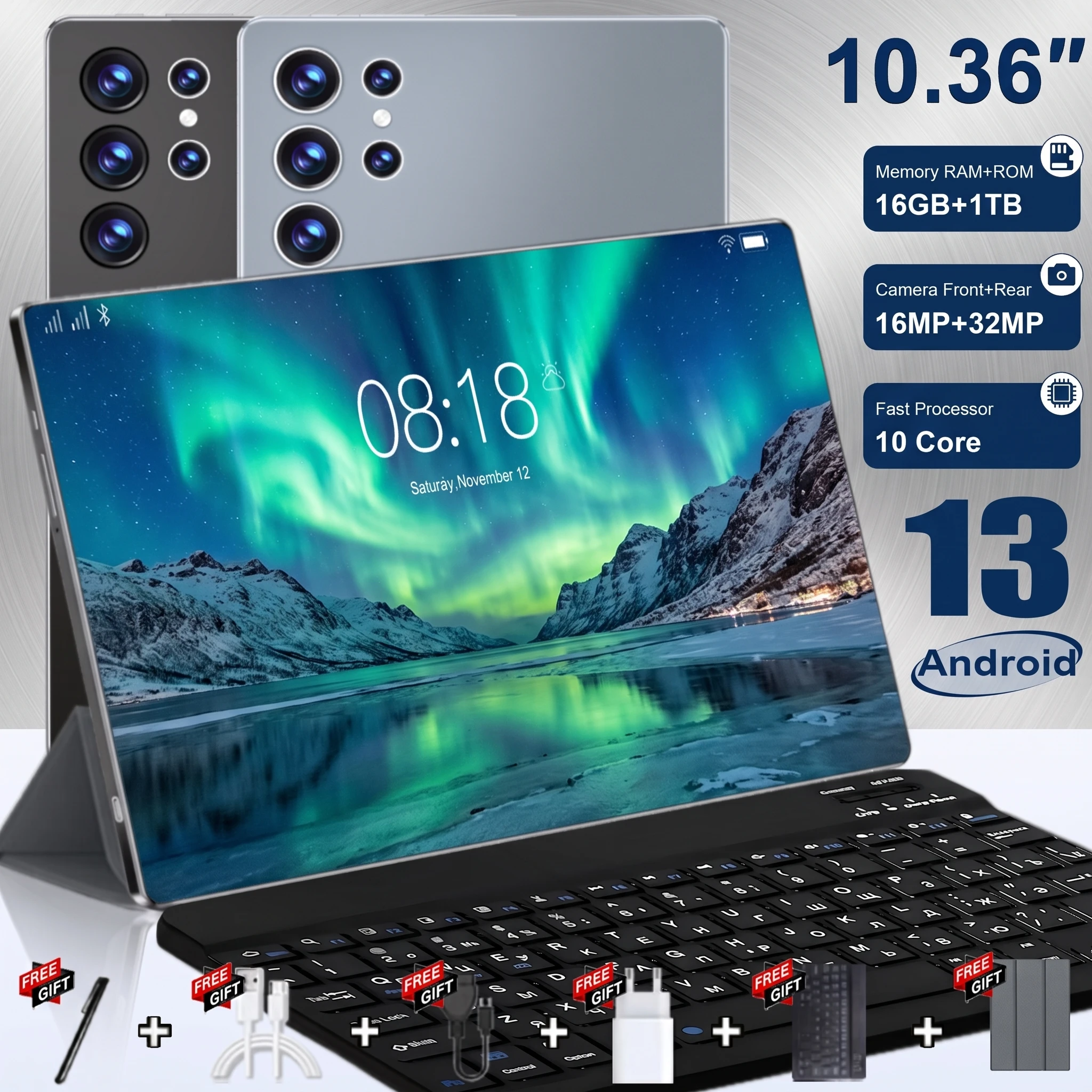Tableta Android multifuncional de 10,36 pulgadas, con 16 GB de RAM, 1 TB de almacenamiento, procesador de 10 núcleos, batería de larga