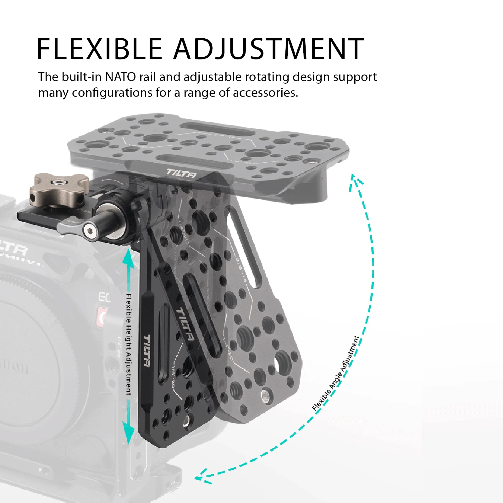 TILTA Adjustable Accessory Mounting Plate Black NATO Rail via 1/4"-20 and 3/8"-16 Threads with Locating Points TA-AMP-B