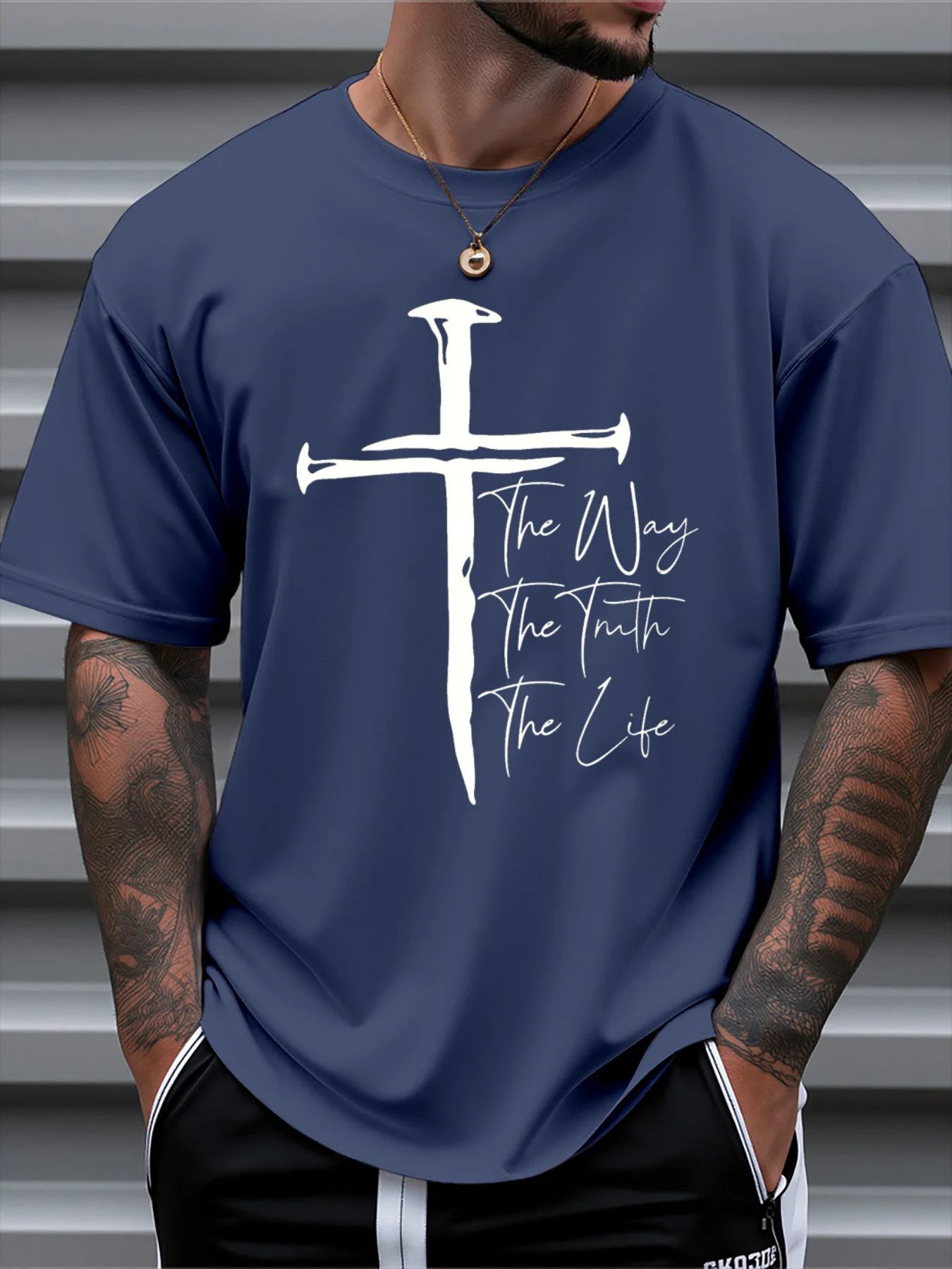 

T Shirt For Man 100% Cotton Summer The Way The Truth The Life faith Print Casual Slim Fit Round Neck Short Sleeved T-shirt Top