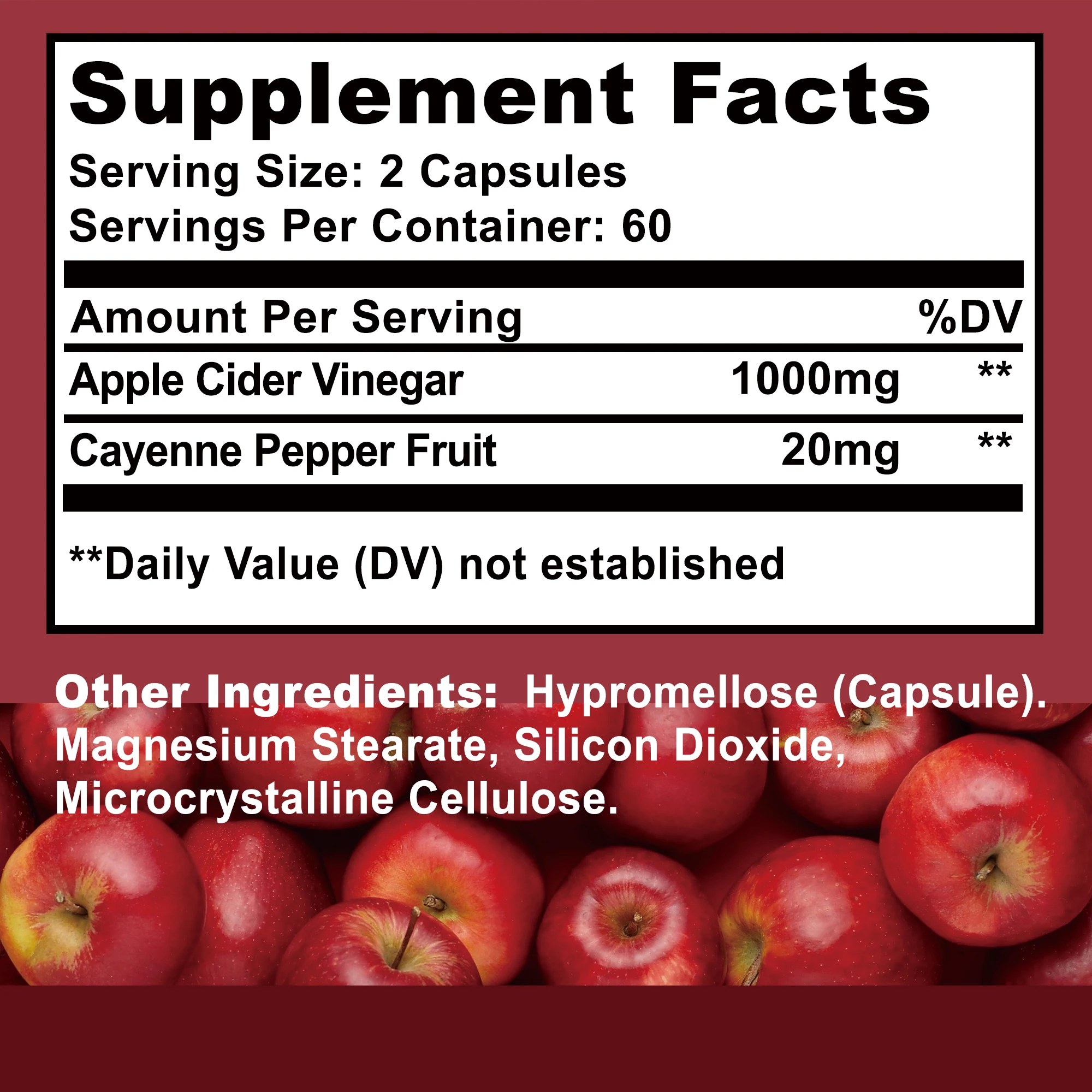 Apple Cider Vinegar Supplement - Appetite Suppression, Relieves Bloating, Improves Digestion, Weight Management - 120 Capsules