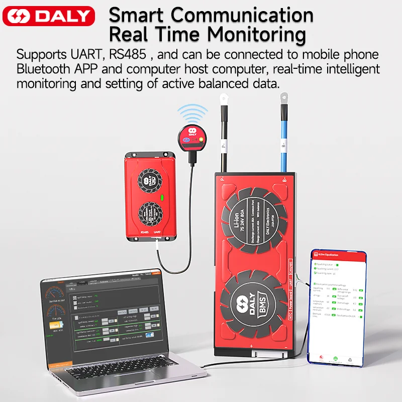 Daly-equilibrador activo inteligente BMS lifepo4 4s, 12v, 8S, 12S, 16S, 24S, 12V, 24V, 36V, 48V, 30A, 60A, 80A, 100A, 150A, 200A