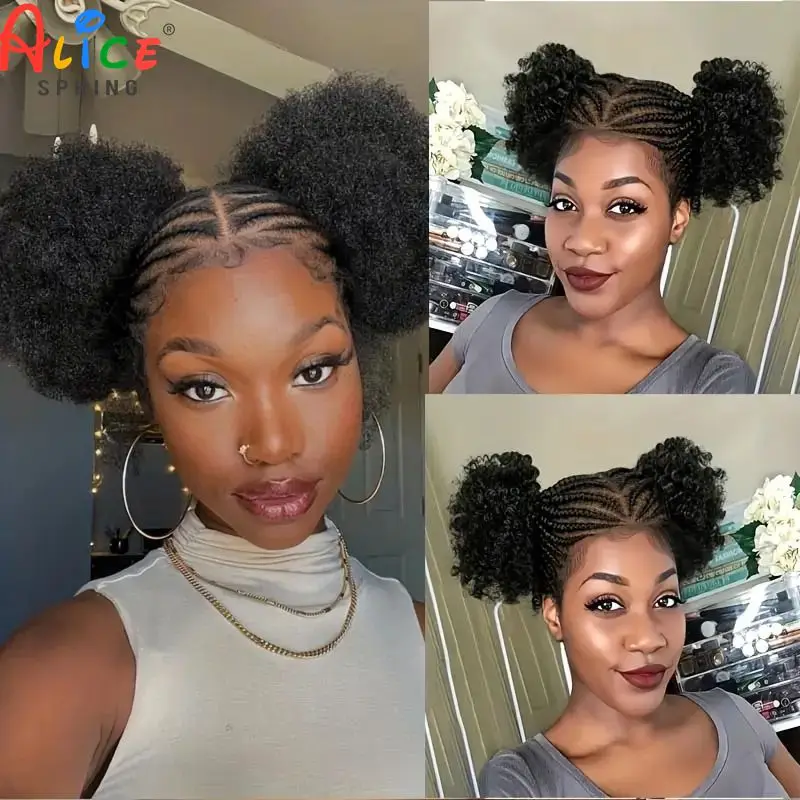 Cornrow Cosplay Braided Wigs Synthetic Full Lace Bantu Braided Lace Wig with Baby Hair for Women Girls Lace Front Braids Wig