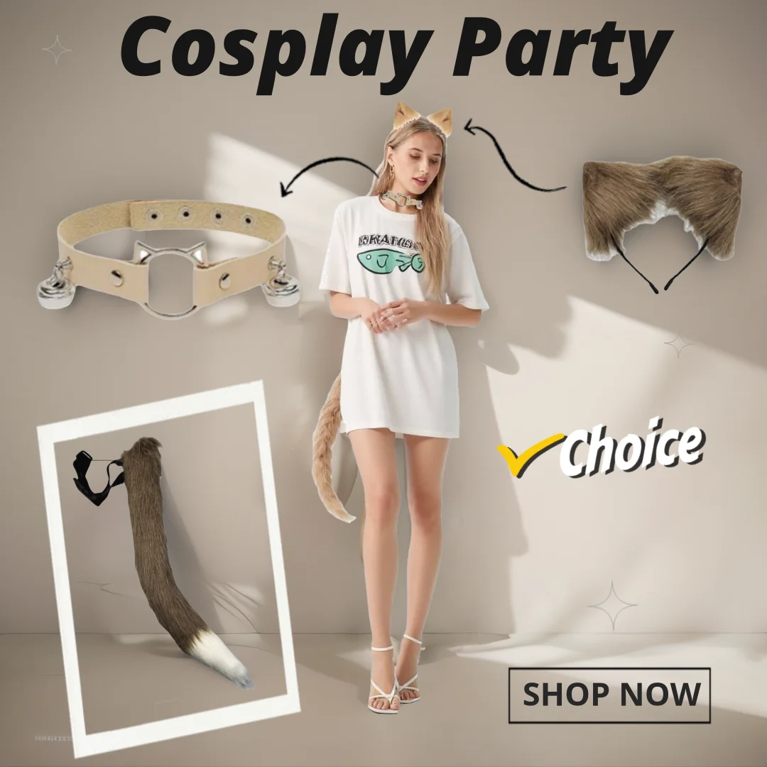 

3pcs Cat Ears and Wolf Fox Animal Tail Bell Collar Cosplay Costume for Performance Halloween Costume Accessories Dress up