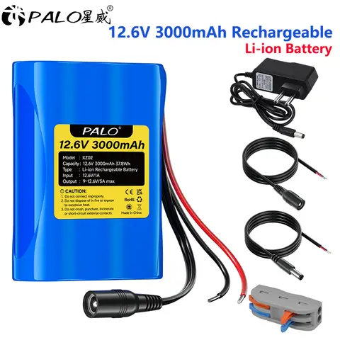 12.6V 3000mAh Rechargeable Li-Ion Battery for Solar Panels, CCTV Cameras, Camcorders, Aeroplane Toys, LED Strip Lights and More