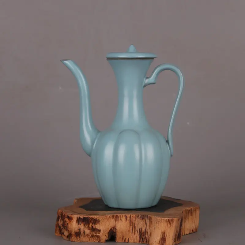 Song Dynasty Style Old Ru Kiln Blue Glaze Wine Warmer with Spur Marks Five Famous Kilns Style Chinese Home Decor Collectible