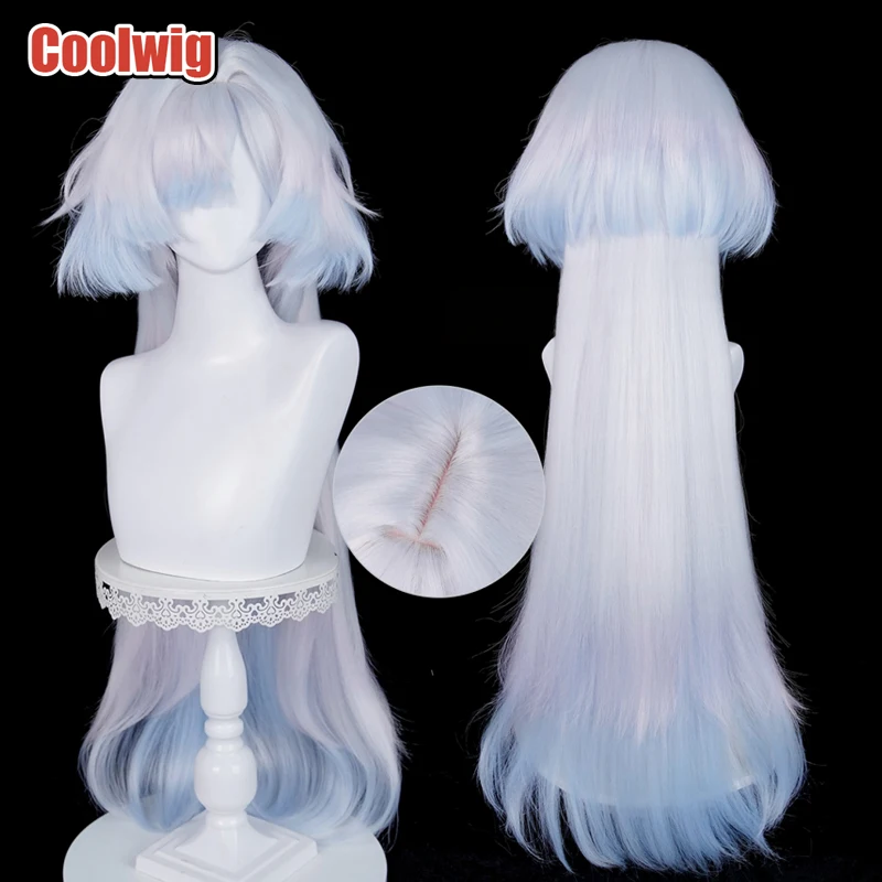Coolwig Synthetic Hair Mornye Cosplay Wigs Game Wuthering Waves Mornye 100cm Long Silver White Mixed Blue Wig Heat Resistant