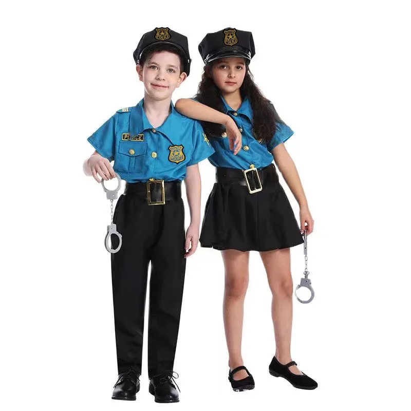 Children Policeman Cosplay Costume Boys Girls Kid Police Uniform Army Policemen Clothing Halloween Role Play Party Fancy Dress