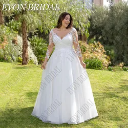 EVON BRIDAL Plus Size Lace Wedding Dress 2024 Bride A-Line Long Sleeves Applique V-Neck Bridal Gown Vestidos De Novia Customized