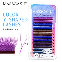 MASSCAKU-extensiones de pestañas individuales, 12 líneas, forma de YY, volumen de colores, visón esponjoso Y diseño, cómodas