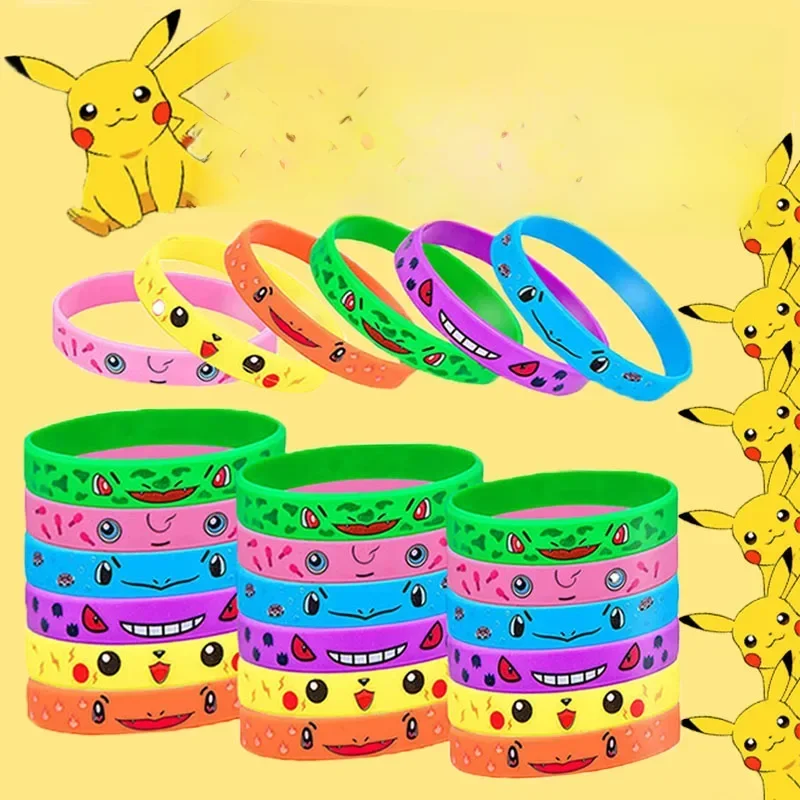 12 sztuk bransoletka Pokemon Anime figurki Pikachu Charmander dzieci Cartoon silikonowa opaska na nadgarstek bransoletki Party Cosplay prezenty — zdjęcie 2