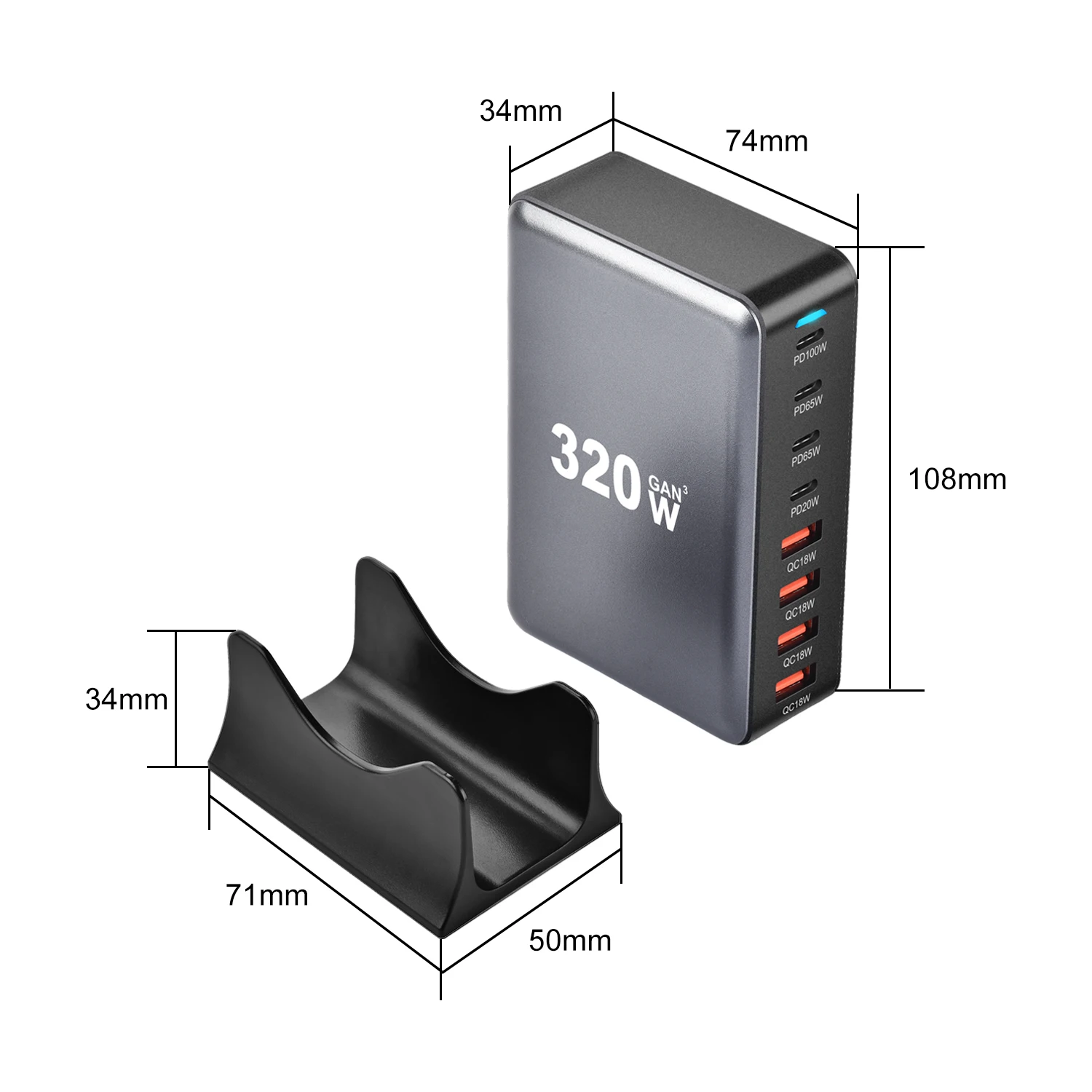 320W USB C Fast Desktop GaN Charger 8-port USB Type C PD Charger Fast Charge 3.0 USB Type C Fast Charger for iPhone Samsung