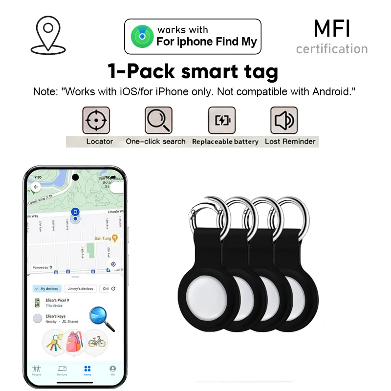 

Smart Tag Bluetooth Tracker, Keys Finder Item Locator Smart Tag Up to 1 Year Battery For iPhone Apple Find My (only IOS)