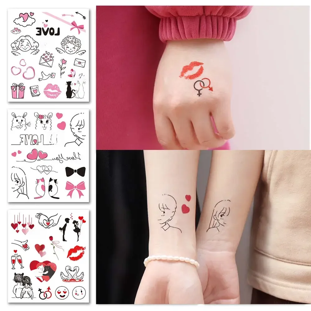 Autocollant de tatouage pour la saint-valentin, tatouages temporaires imperméables pour femmes, fête d'anniversaire de mariage, filles douces et mignonnes