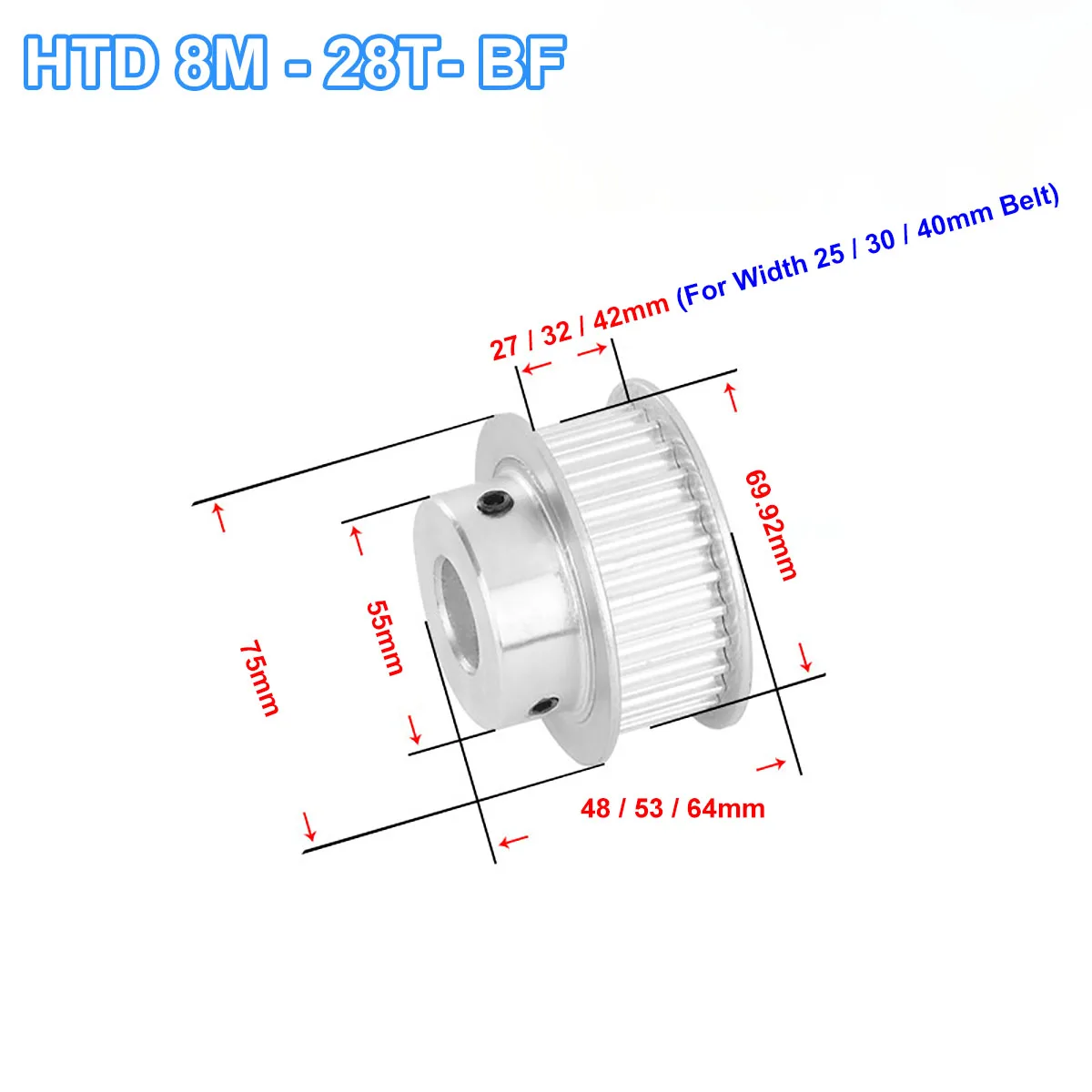 HTD 8M 28 Tooth Timing Pulley 8M-28T BF Aluminum Synchronus Pulley Wheel Keyway Bore 8-28mm For Width 25/30/40mm 8M Timing Belt